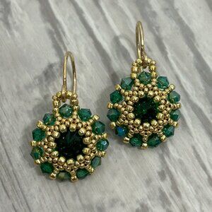 Crystals and Seed Beaded Earrings, 14kt Gold Filled Wires, Handmade Earrings